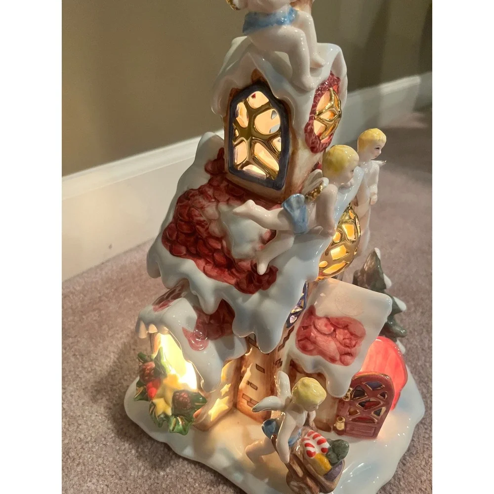 Grandeur Noel Lighted Ceramic Holiday House Angels Christmas Village Collector
